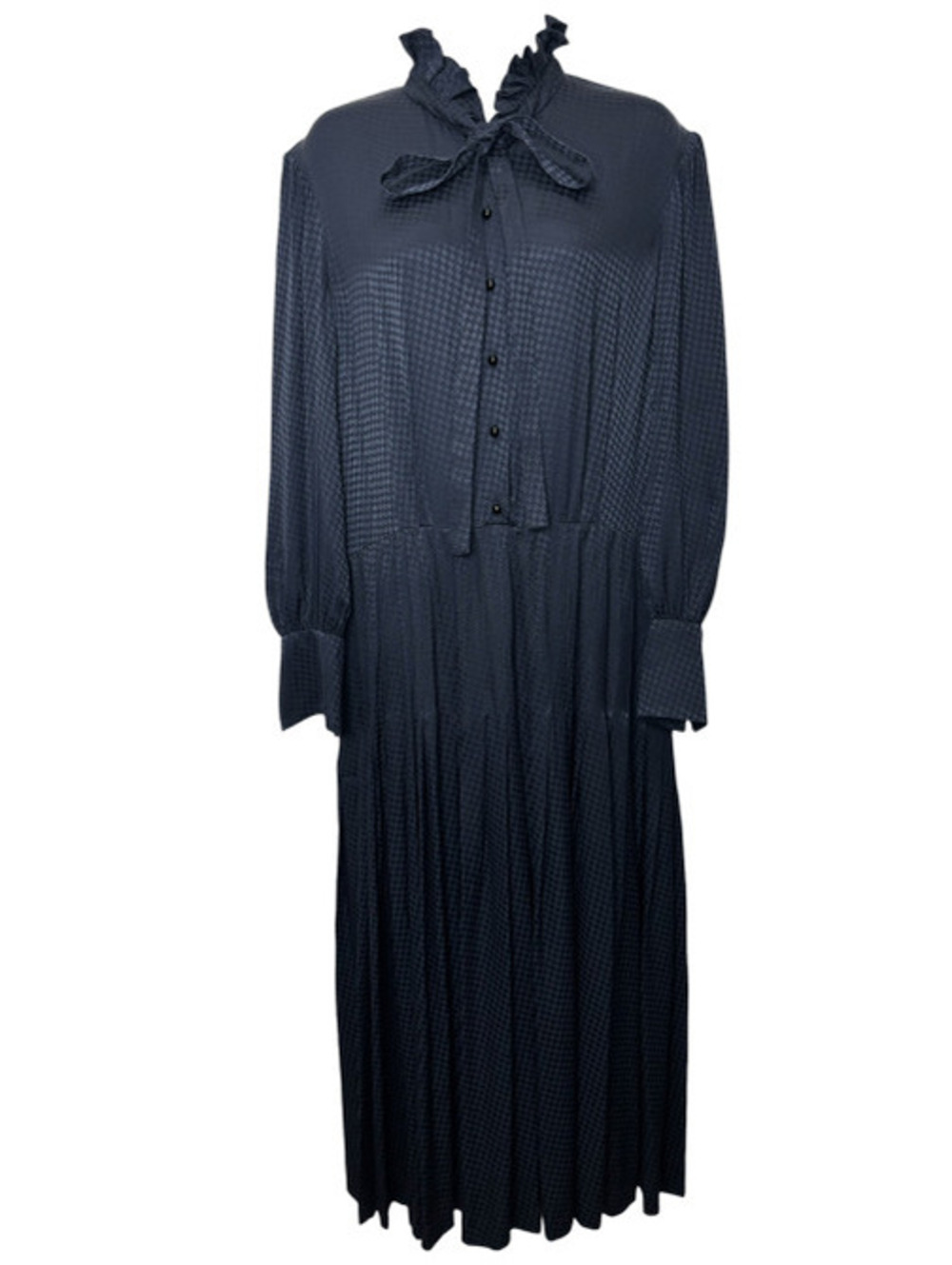 Saint Laurent 2020 Navy Silk Houndstooth Midi Dress